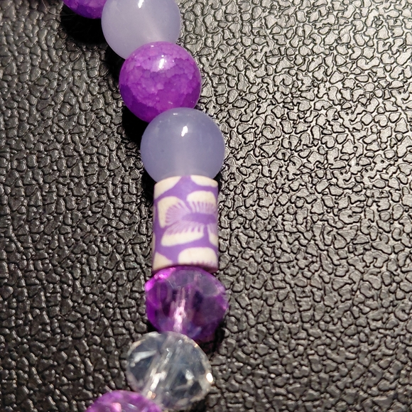 Purple & Blue Mixed Media Beaded Bracelet Handcrafted 6" - Picture 6 of 6